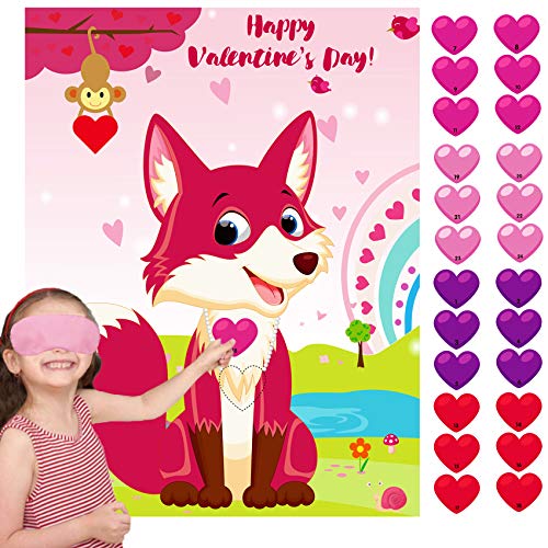 Image of Joy Bang Valentines Games for Kids, Pin The Heart on The Fox Valentines Activities Crafts Party Favors Supplies for Kids Classroom School Gifts