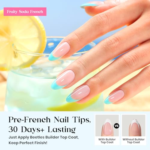 Image of Beetles X Press Summer Nails Kit: Medium Almond French Tip Press On Nails Kit With 7 Colors 224Pcs Rainbow Nail Tips Nail Glue & Builder Top Coat Mini UV Light, All-in-One DIY Gift For Women 16 Sizes