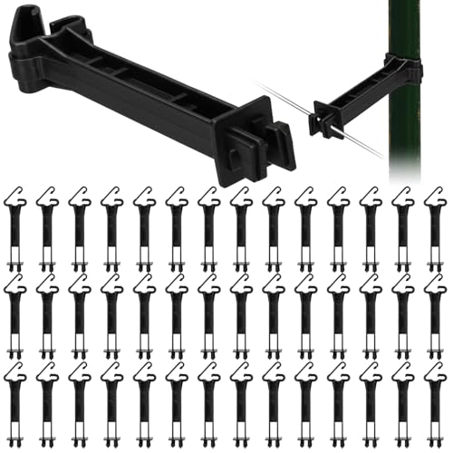 Image of Pangda 45 Pcs 5 inch Snap Type Insulator Electric Fence T Post Insulators Extended Snug Fitting T Post Electric Fence Wire Clips for Agricultural and Ranchers (Black)