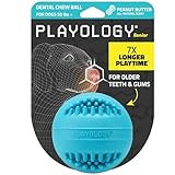 Playology Silver Dental Chew Ball for Large to X-Large Senior Dogs 50lbs & Up | Engaging All-Natural Peanut Butter Scented Dog Chew Toy | Non-Toxic Materials for Older Teeth