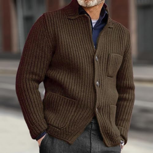 Mens Chunky Knit Cardigan Long Sleeve Stand Collar Winter Fisherman Casual Button Down Knitwear Sweater Coats2