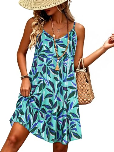 Image of Womens Spaghetti Strap Dress Summer Dresses Beach Pocket Casual Sundresses | 2026 Adjustable Spaghetti Straps Casual Beach Dress,Boho Sundress with Pockets ,Fashion V Neck Outfits,Beach Cover Ups