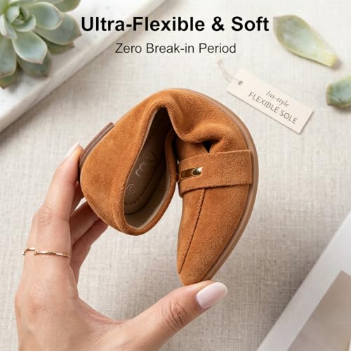 Image of MUSSHOE Loafers for Women Pointed Toe: Dressy Gold Bit Flats, Suede BusinessCasual Slip On Shoes for Office Work,Interview & Teacher