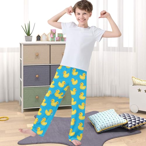 Boy's Pants Yellow Duck Blue Pattern Jogger Pants Elastic Waist Long Bottoms Trousers with Pockets 6-14 Years4