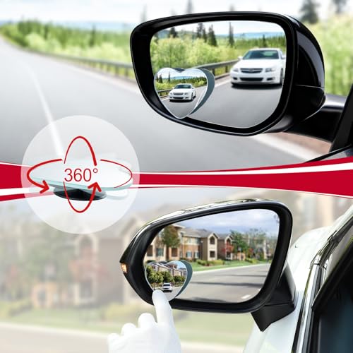 Image of LivTee Blind Spot Mirrors, Heart Shaped HD Glass Frameless Convex Rear View Mirrors, Wide Angle Adjustable Stick for Side Mirror, Automotive Exterior Accessories for Car, SUV & Trucks, Pack of 2
