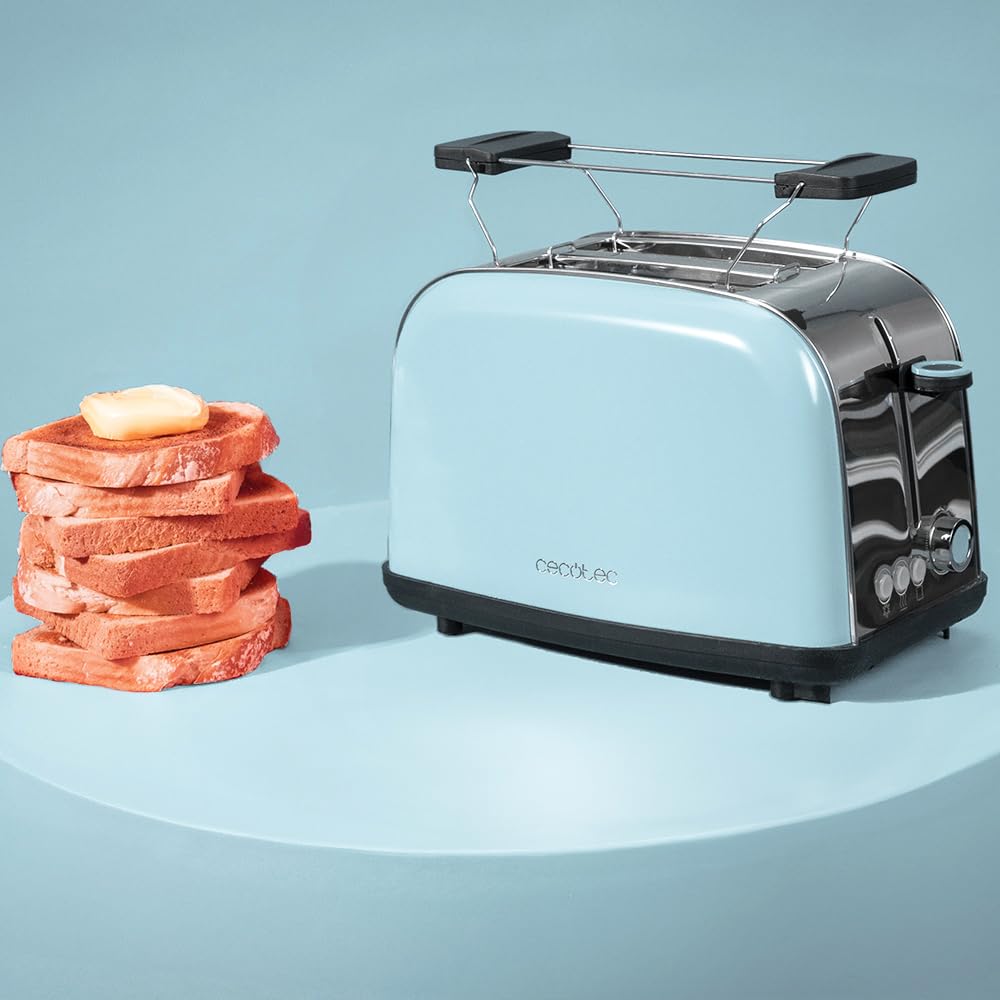 Cecotec Toastin' time 850 Green Long Verticale broodrooster, 850 W, 3,8 cm lange en brede dubbele sleuf, Varillas bovenaan, roestvrij staal, automatische uitschakeling en pop-up, kruimelbak