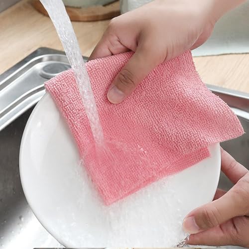 Image of Reusable Kitchen Towel 2Roll 40 Sheet 8000+Times Washable Highly Absorbent Lint and Streak Free Tear-Away Towels 10XCheaper Microfiber Cleaning Cloth MultipurposeUse for Home Cleaning(Pink)