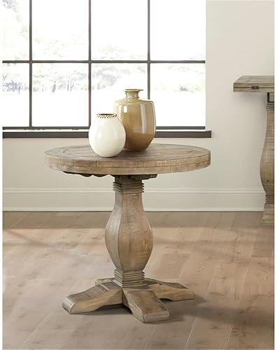 Miniatura 21 de Napa - Mesa de sala de estar de madera maciza, rústica recuperada, natural y blanco, con extremos redondos, mesita de noche, mesita de noche, 26