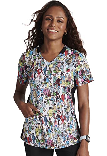 Tooniforms Women Scrubs Top V-Neck Print TF764, XL, Where's Waldo?