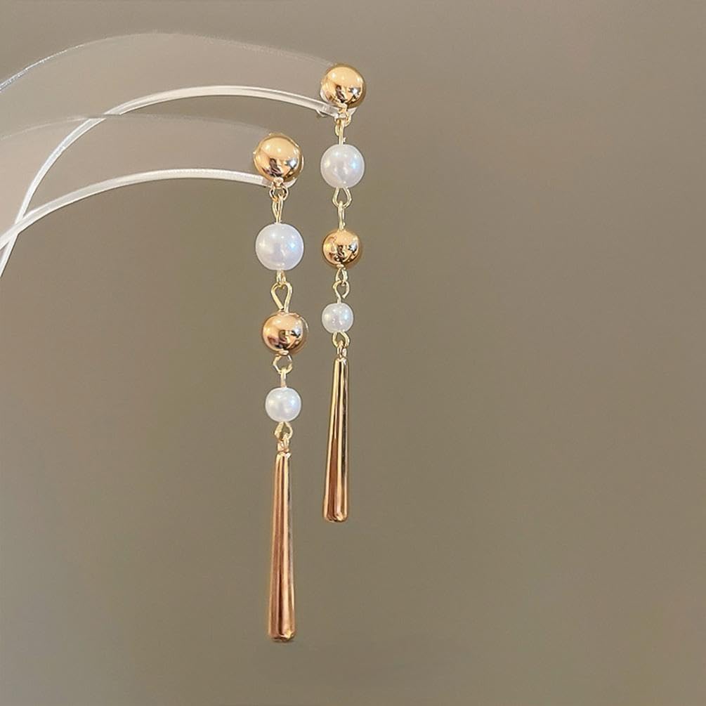 Charm Beaded Pearl Drop Dangle Earrings for Women Trendy, Unique 14k Gold Plated Beads Pearls Earring Statement Dangling Long Tassel Ear Jewelry Gifts - Image 7