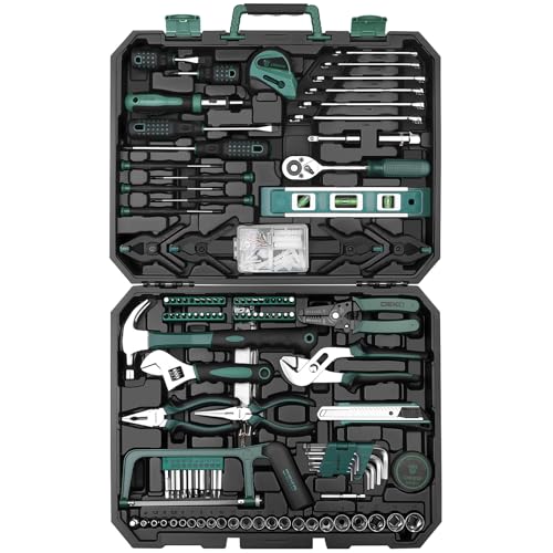 Image of DEKOPRO Tool Set: 228 Piece Home Tool Kit, Household Basic Repair Tool Set Comes with Storage ToolBox, Socket Wrench Set for Car, Hand Tool Box Set for Home - Green