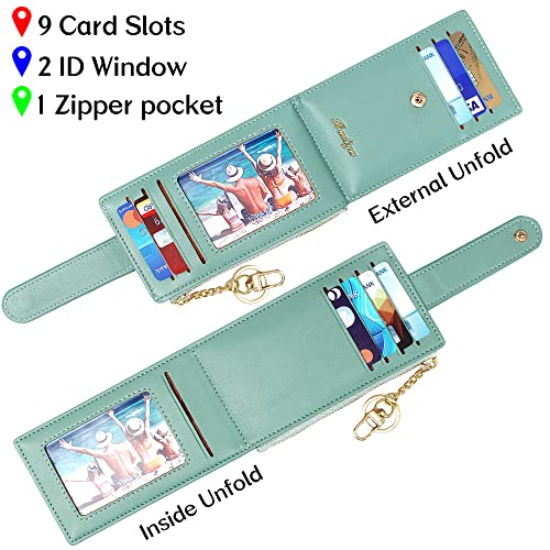 Image of Badiya Slim Women Wallet RFID Blocking Bifold Compact 9 Card Slots Holder Wallets Soft Leather with Zipper Coin Pocket 2 ID Window