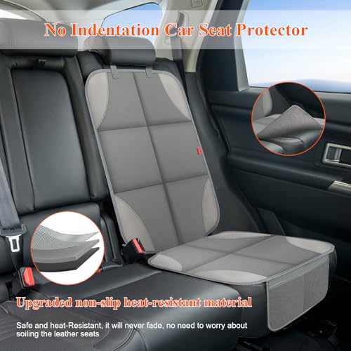 Image of Car Seat Protector for Child Car Seat, Waterproof Durable 600D Fabric Car Seat Cover with Thickest Padding, Seat Protector Under Baby Car Seat with Non-Slip Backing Mesh Pockets for Baby and Pet