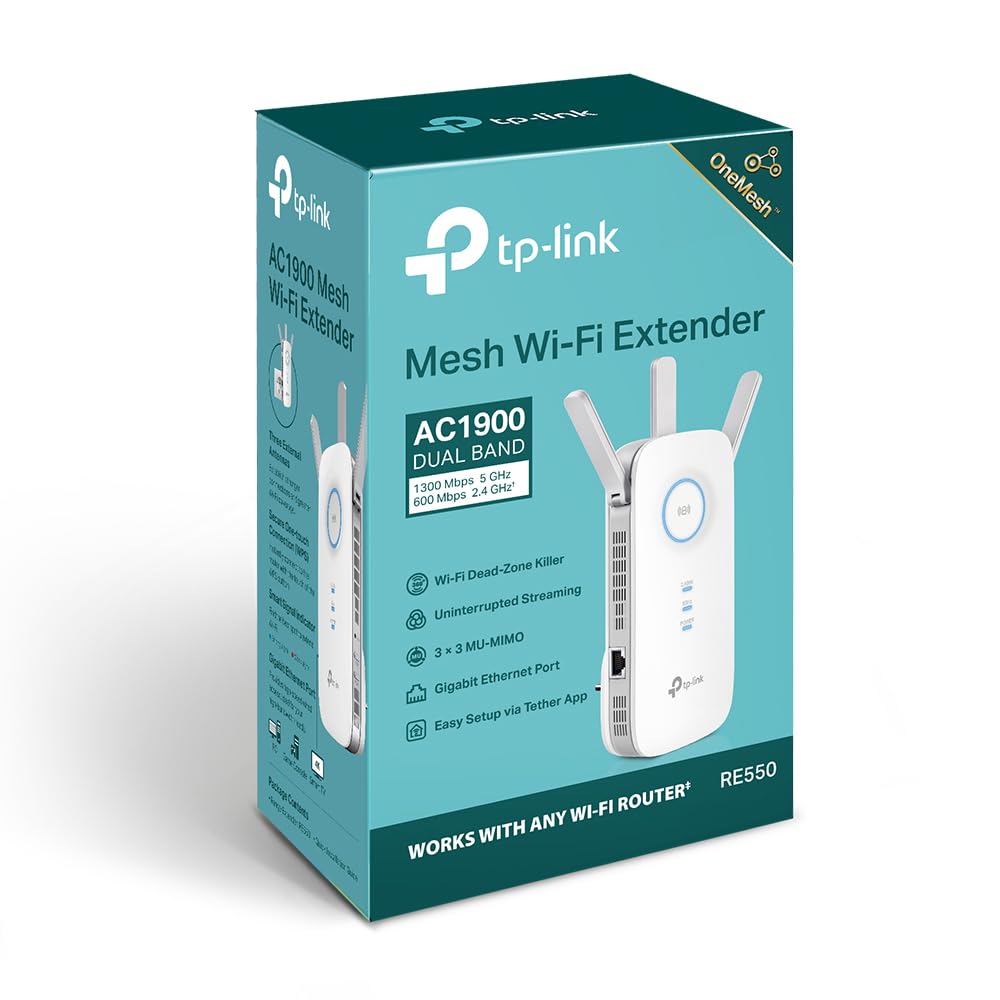 TP-Link RE550 WLAN Verstärker Repeater AC1900 (Dual-WLAN AC + N, 1300MBit/s 5GHz + 600MBit/s 2,4GHz, WLAN Verstärker, App Steuerung, maximale Abdeckung, kompatibel zu Allen WLAN Routern) weiß