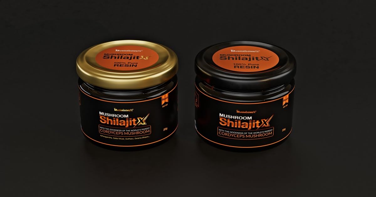 Mushroomex Shilajit Resin & Shilajeet Gold Resin with Cordyceps Mushroom 9 Herbs | 2x Boosts stamina & gym performance | 100% Ayurvedic