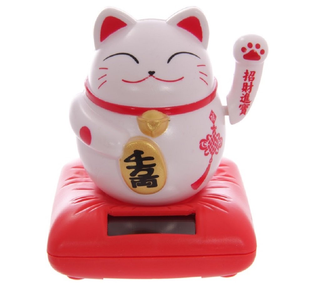 Bick.shop White,Red Maneki Neko Feng Shui Lucky Cat On Cushion Lucky Cat White