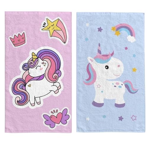 Set de 2 toallas para niños de damaloo de 30x50 cm de algodón – Toallas para invitados con diseño de unicornio – Pequeñas toallas para niñas – Toallas de manos o toallitas para niños