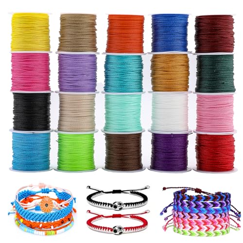 Shynliam 1mm Waxed Polyester Cord 20 Colors 500 Yards Craft String