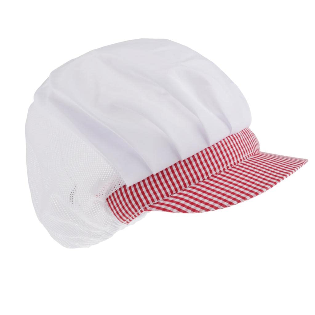 SAZ DEKORChef Hat Catering Hair Net Workshop Net Cap Red Grid-A