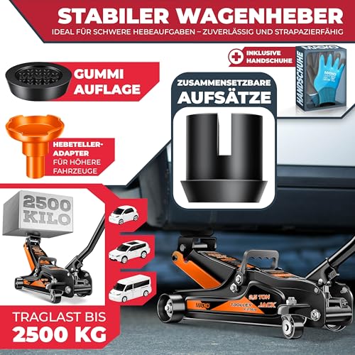 MASKO® Wagenheber hydraulisch 2,5T Flache Hubhöhe 85-365mm 3X Gummiauflage KFZ Rangierwagenheber...