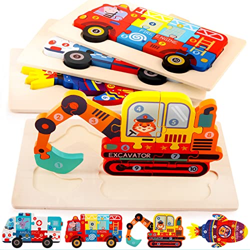 Kerarme Wooden Puzzles For Toddlers,4 Pcs Transportation Jigsaw Puzzles Toys Gift For Kids Ages 1-3, Montessori Educational Learning Toys For Boys & Girls Ages 2 3 4 5 Years Old #TOP1