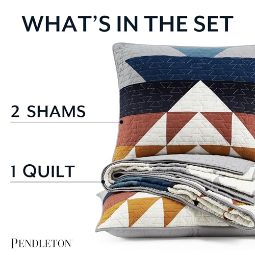 PENDLETON Explorer King Quilt Bedding Set with 2 Shams Premium Cotton Lightweight Quilted Bedspread Coverlet for Bed Rustic Home Decor Machine Washable, 110-inch x 96-inch, Blue Grey Multicolor