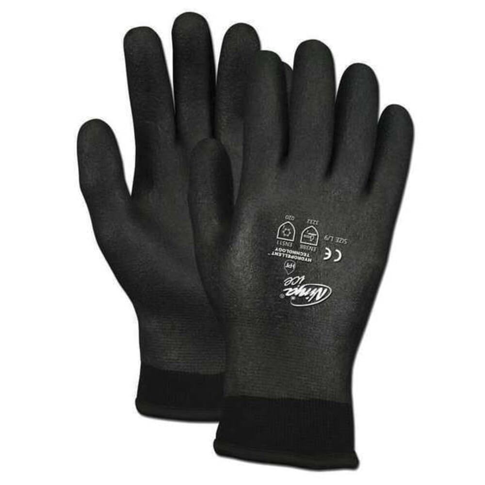 Memphis Gloves N9690FCXXL Lot de 2 gants noirs doublés en tissu éponge acrylique pour temps froid avec poignet tricoté, coque en nylon de calibre 15 et éponge en mousse HPT entièrement revêtue, noir