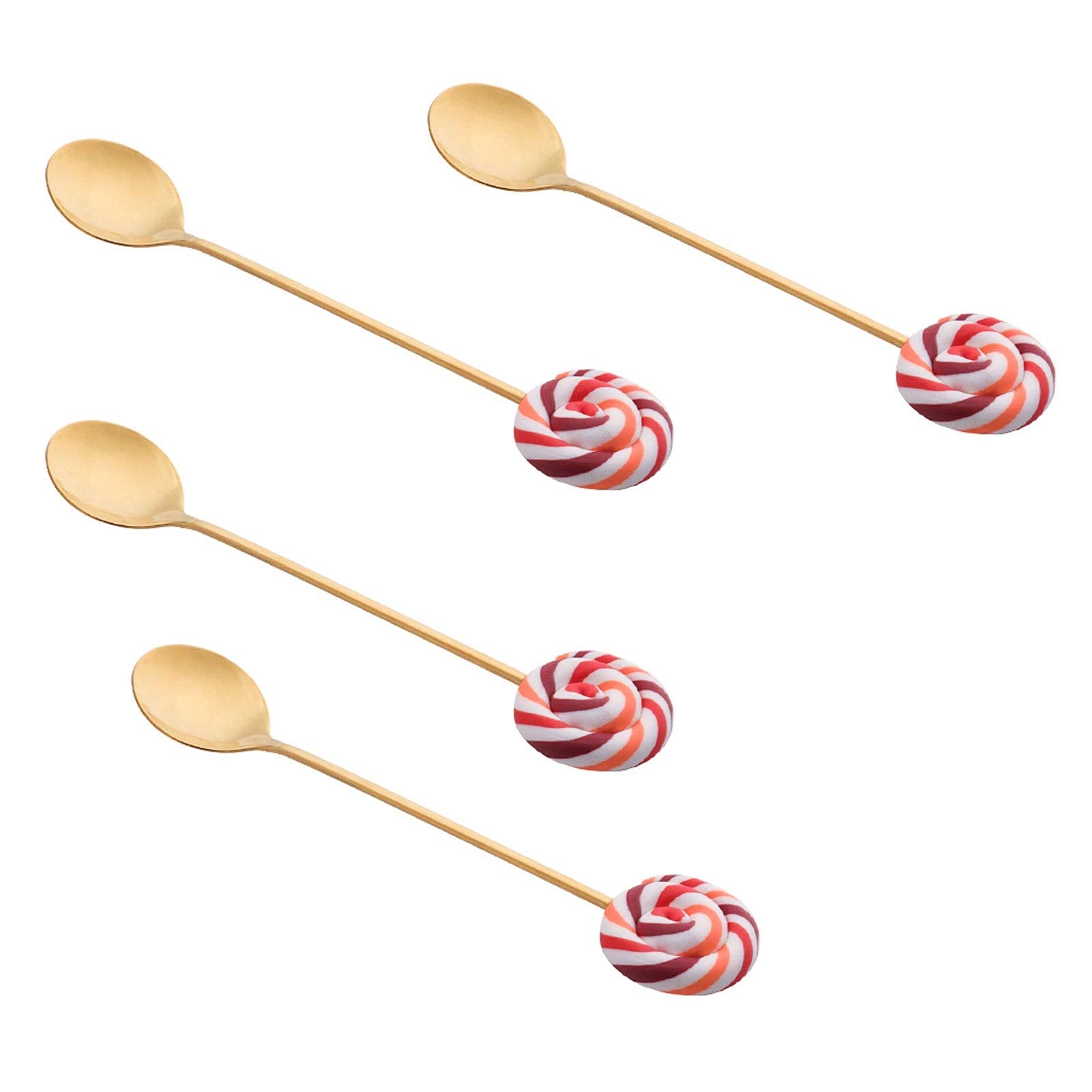 Cuillère à glace à long manche en résine sucette et acier inoxydable - Lot de 4 pièces modèle D
