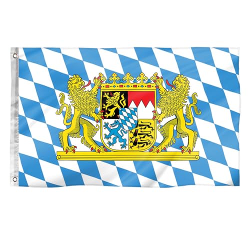 Murago - Bayern Flagge ca.150 x 90cm - bayerische Fahne Wappen Löwen groß wetterfest mit Ösen für Fahnenmast