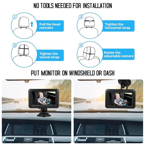 Image of Shkalacar Baby Car Camera 4.3 inch HD Night Vision Baby Car Mirror- 1080P Night Vision Rear Facing Baby Monitor, 150 Wide View Angle for Infants Kids Pets with Camera USB Plug