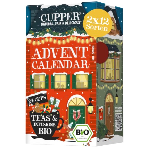 Cupper Bio Tee Adventskalender | 24 Teebeutel | 12 verschiedene Sorten