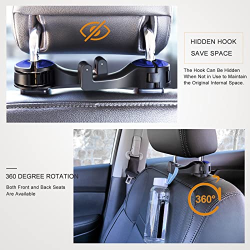 Image of Car Headrest Hook with Phone Holder, Universal 360 Rotation Headrest Hooks for Purses and Bags (Blue)