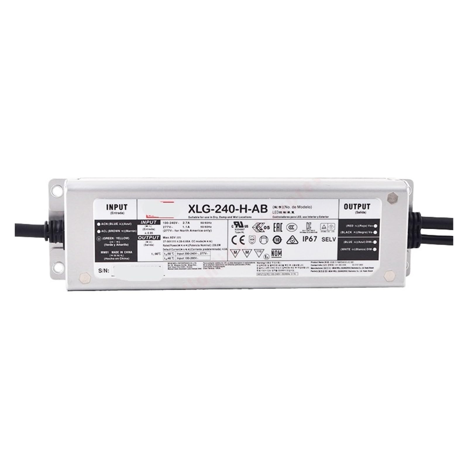 Pilote de LED XLG-240 240W à mode de puissance constante boîtier IP67
