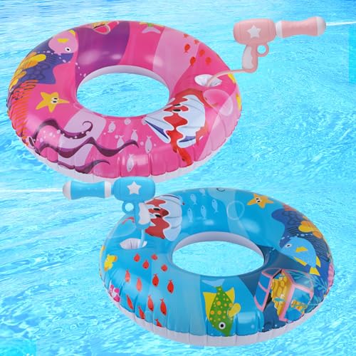 Bigmeta 2 Sets Kids Pool Floats with Water Gun for Aged 8-12 - Inflatable Swimming Pool Tube Toys, Funny Summer Water Toys for Party Games Boys Girls Gifts
