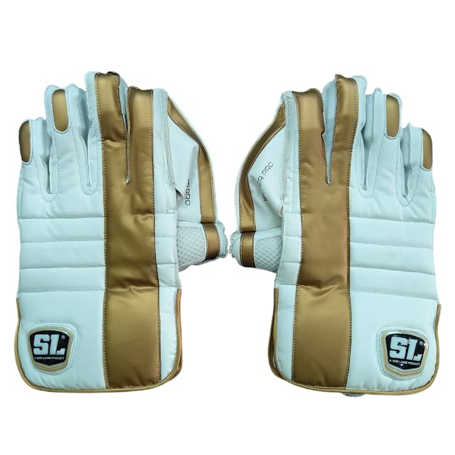 SL Player Edition Cricket Wicket Keeping Gloves Comfortable Grip & Superior Protection (Gold & White) (Men's)-image-38