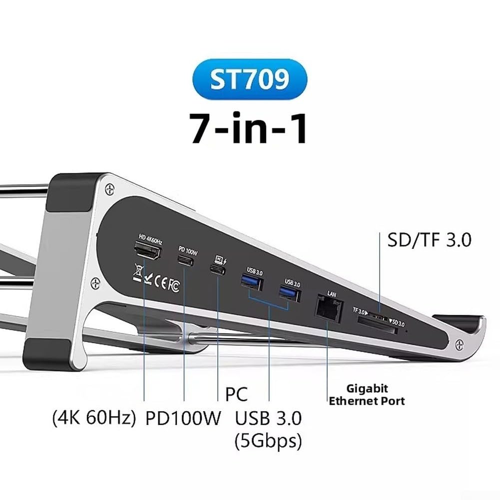 Docking station di raffreddamento per laptop in alluminio con doppio 4K, ricarica rapida PD da 100 W, supporto verticale ergonomico pieghevole, per MacBook e laptop (ST709)