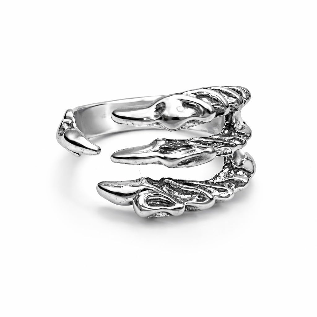Adjustable Silver Dragon Claw Ring, Gothic Punk Skeleton Talon Wrap Open Band for Men, Women, Boys and Girls-image-30
