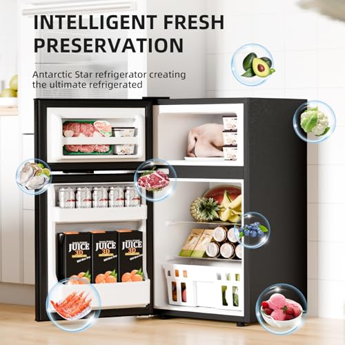 Antarctic Star Compact Refrigerator with Freezer,2 Door Mini Fridge,Adjustable Shelf,Small Fridge for Bedroom Office Dorm Kitchen,3.2 Cu.Ft.BLACK - Image 3