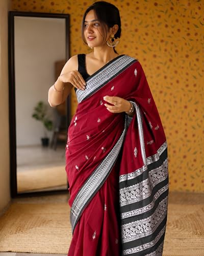 Image of South Cotton Gadwal Saree for Women | Celebrity Inspired Traditional Ethnic Wear | Chettinad & Kalyani Cotton Sarees | Soft Cotton Saree with Blouse Piece