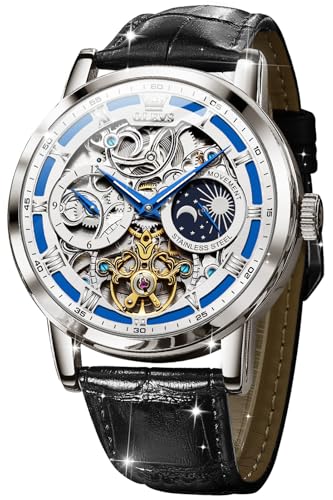 Image of OLEVS Mens Automatic Watches Self-Winding Starry Sky Diamond Skeleton Luxury Wrist Watch Waterproof Luminous