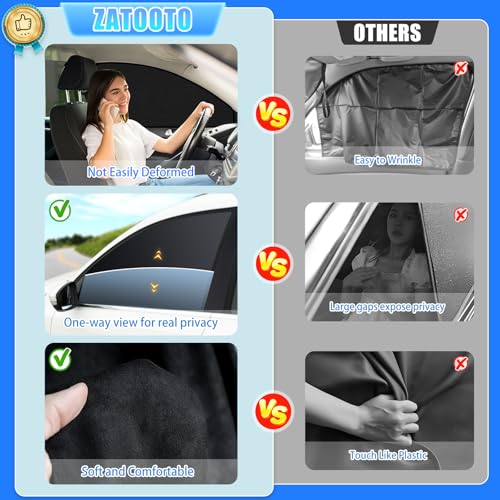 Image of ZATOOTO Car Window Shades for Front Side Window Suede Sun Shade for Privacy, 2PCS Side Window Curtains UV Protection, Car Window Cover for Block Out Light for Camping, Sleeping, Cloth Changing
