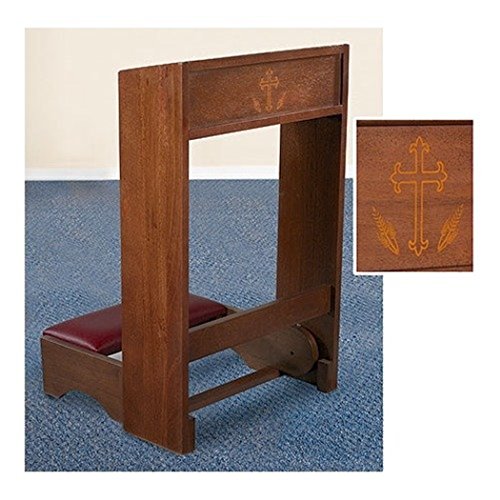 Maple Hardwood Padded Folding Kneeler with Silk Screen Cross and Wheat Design, 32