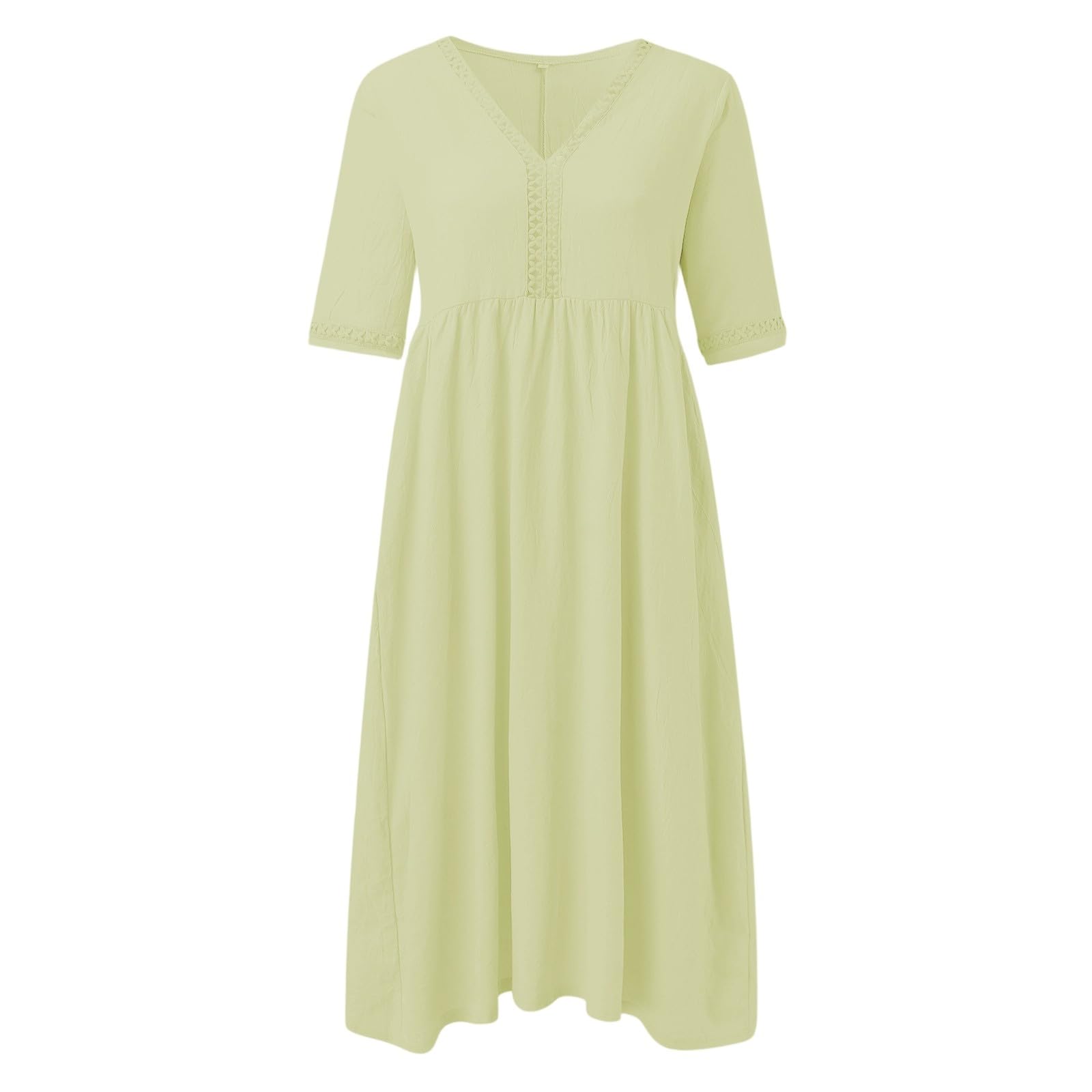 Vestito Spiaggia Donna Abito Lungo Estivo da Donna in Cotone e Lino con Scollo a V all'Uncinetto, Casual e Ampio, Ideale per la Spiaggia Le Vacanze, con Tasche. Abito Lungo Elegante