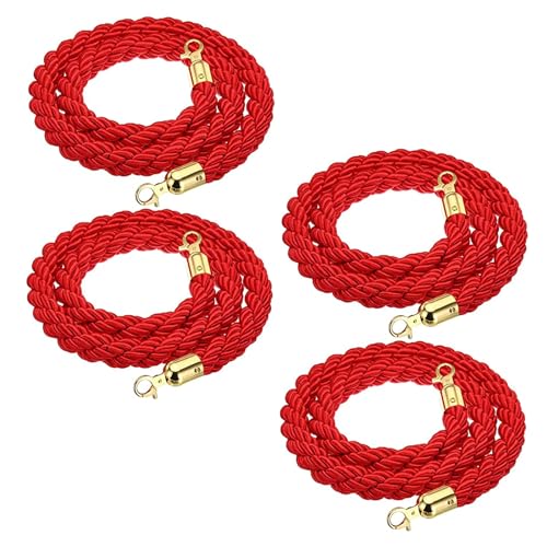 4 Cuerdas De Terciopelo Rojo para Colgar, 3 Pies, 3,3 Pies, 4 Pies, 5 Pies Y 6,6 Pies De Largo, para Fiestas De Alfombra Roja, Barrera De Cola para Control De Multitudes (Color: Gancho Dorado