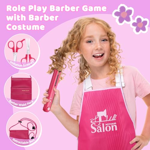 Image of GAGAKU Pretend Hair Salon Toys for Girls,Pretend Makeup for Toddlers Dress Up Beauty Salon Set Stylist Kit with Hair Dryer Apron Curling Flat Scissors Accessories Girl Gifts