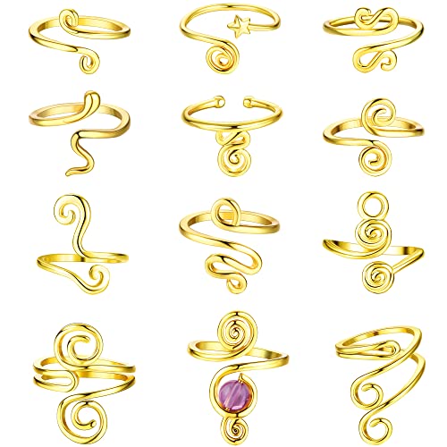 HAIAISO 12PCS Adjustable Toe Rings for Women 14K Gold Plated Open African Toe Rings Summer Beach Foot Jewelry Set