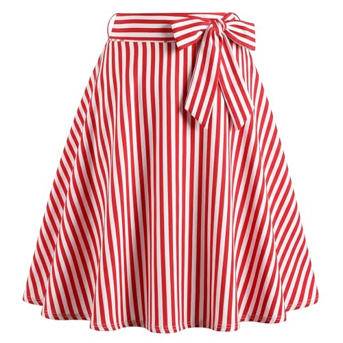 WERFORU Damen Midi Rock 50er Jahre Rock Polka Dot Rockabilly Vintage A Linie Swing Faltenrock mit Gürtel