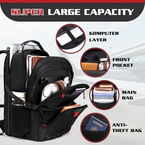 50L Travel Backpack, 17 inch Laptop Backpack for Men, Extra Large Sturdy TSA Friendly with USB Port College School Rucksack Bag Gifts for Him Men Women, Black3