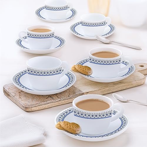 Image of Larah by BOROSIL Ocean Opalware Cup and Saucer Set of 12 pcs | Tea /Coffee Cups 90 ml | Microwave & Dishwasher Safe | Bone-Ash Free | Crockery Set Ideal for Daily Use & Gifting, White