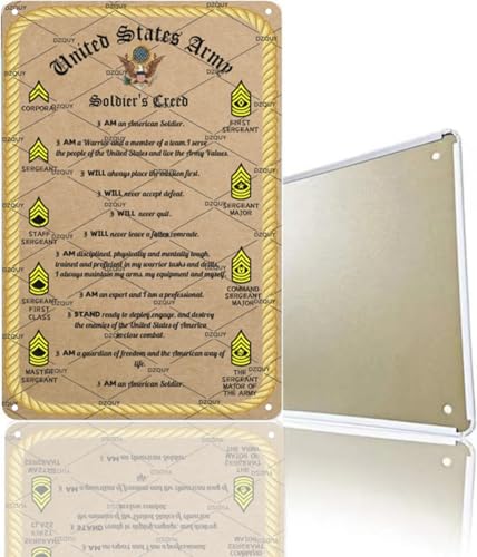 Military Rank Tin Sign US Army Soldier's Creed Poster, DZQUY Military Lover Wall Decor Sign, Man...